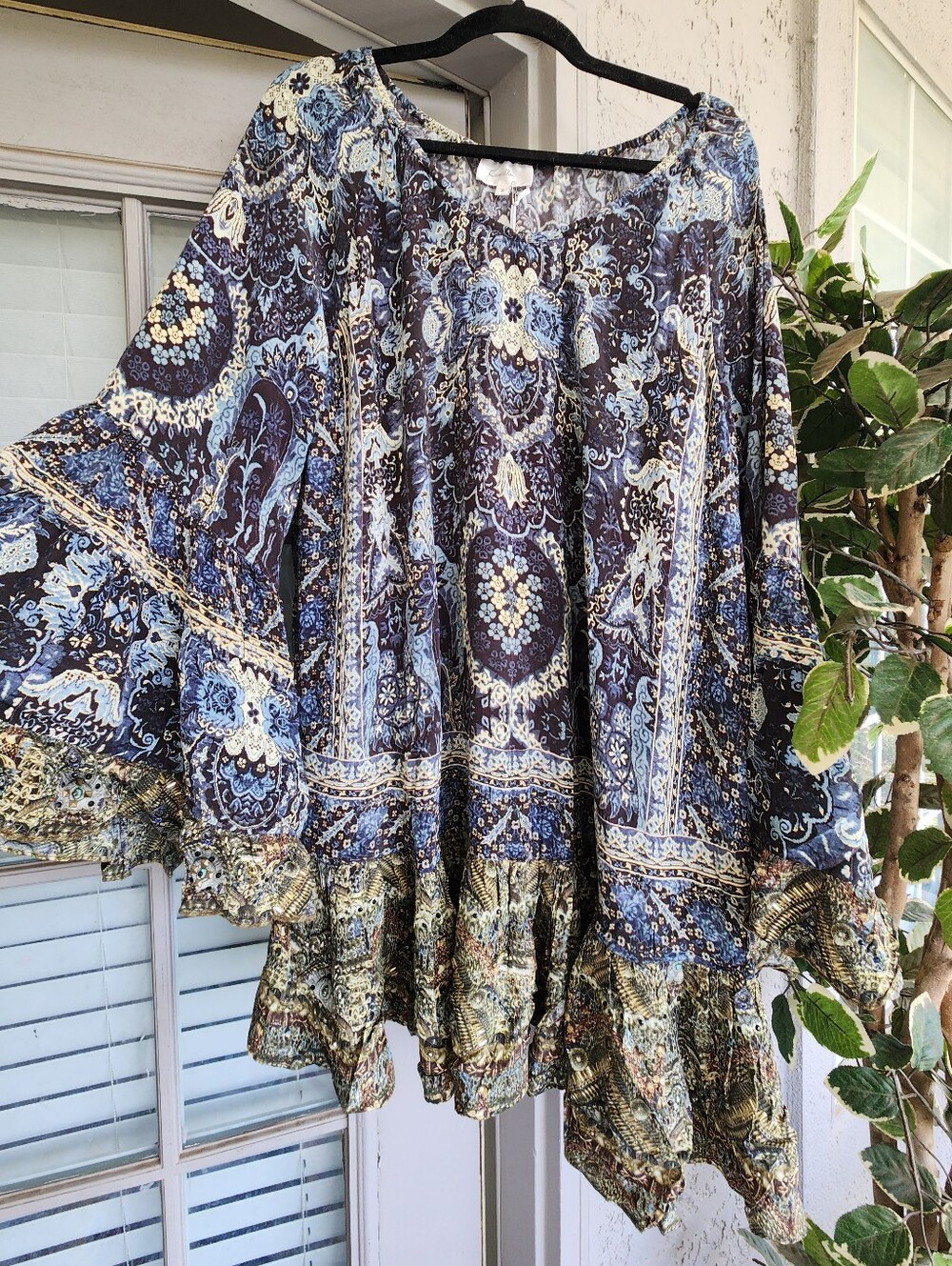 CAMILLA A-Line Frill Dress In Constantinople SILK W/ CRYSTAL EMBELLISHMENTS NWT
